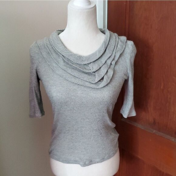ANTHROPOLOGIE Deletta shirt micro stripe pleated cowl neck top XS - Picture 1 of 8